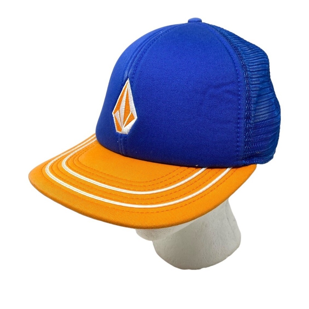 Volcom Mens SnapBack Trucker Hat Navy Blue Orange Adjustable Mesh Back - Logo